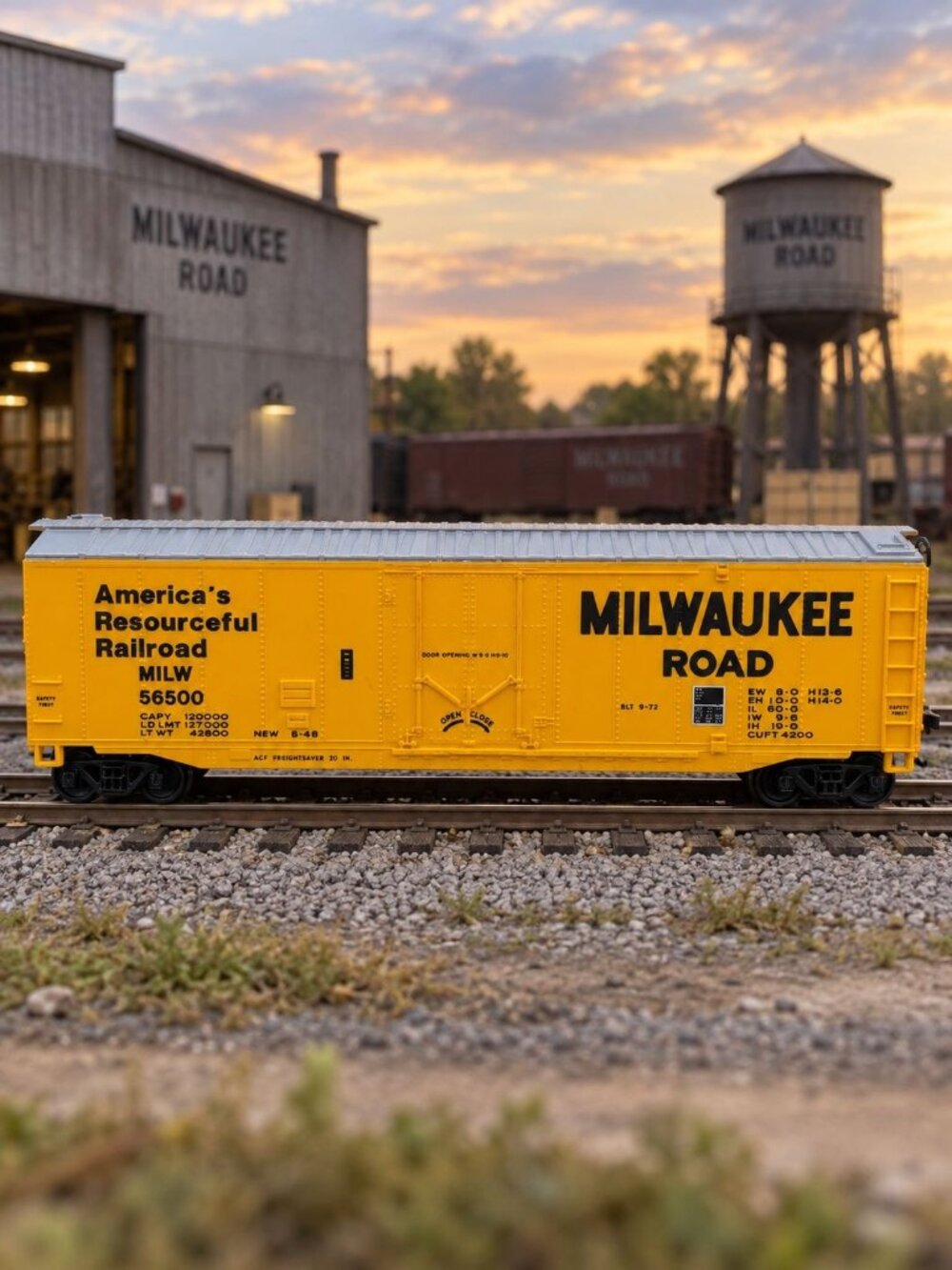 Bachmann HO Scale Electric Model Train Milwaukee Road Yellow Freight Car 7"